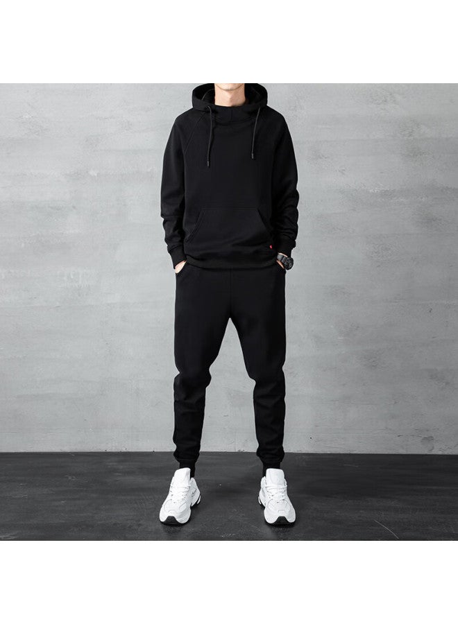 Vancamel Men's Hoodie Sweatshirt Set Spring And Autumn Sports Top And Pants Youth Casual Two-piece Light Gray 4XL - Image 2