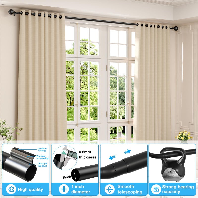 AIZESI Curtain Rods 48-86 Inch Wrap Around Curtain Rod, Adjustable Window Rod for Blackout - Black Decorative Curtains Rods, Enhanced Light Blocking & Stylish Design Bedroom/Living Room - Image 5