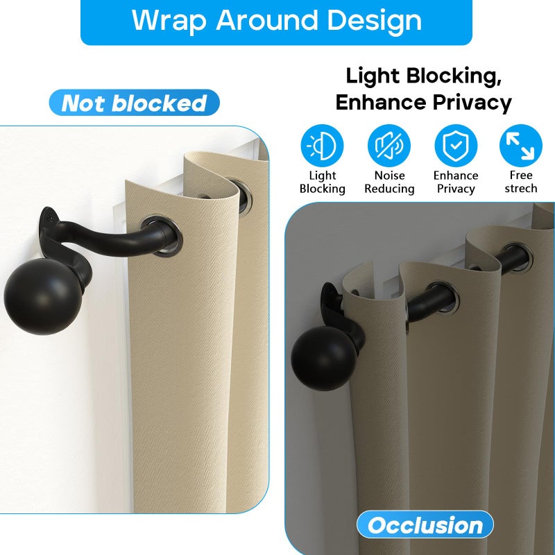 AIZESI Curtain Rods 48-86 Inch Wrap Around Curtain Rod, Adjustable Window Rod for Blackout - Black Decorative Curtains Rods, Enhanced Light Blocking & Stylish Design Bedroom/Living Room - Image 3