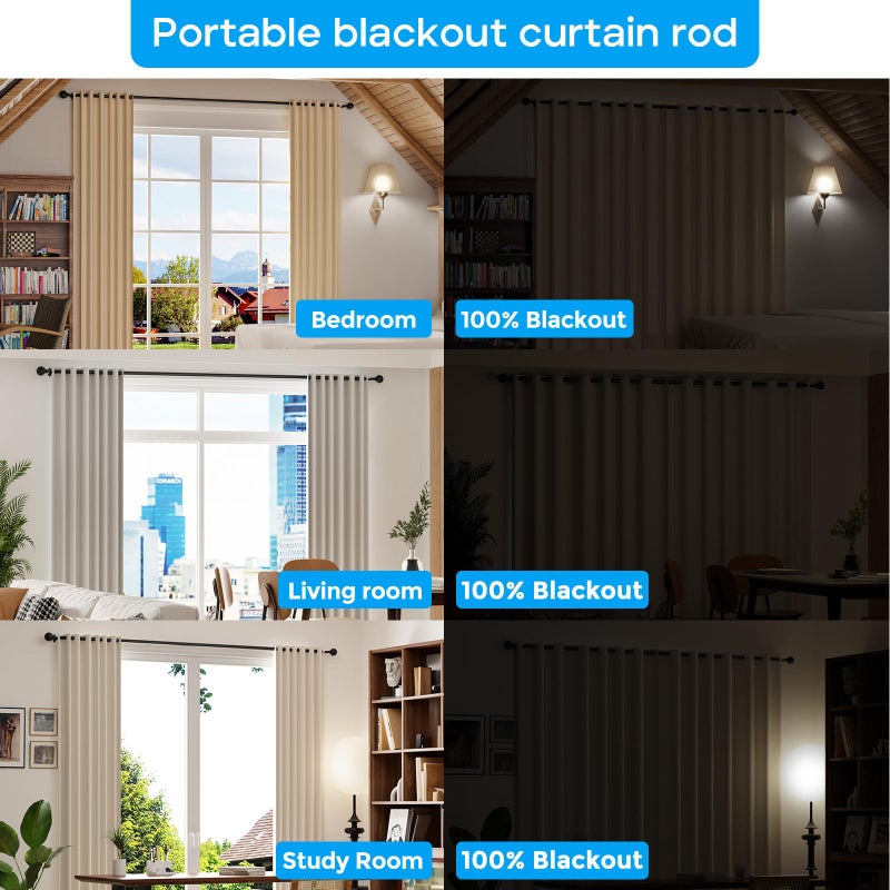 AIZESI Curtain Rods 48-86 Inch Wrap Around Curtain Rod, Adjustable Window Rod for Blackout - Black Decorative Curtains Rods, Enhanced Light Blocking & Stylish Design Bedroom/Living Room - Image 4