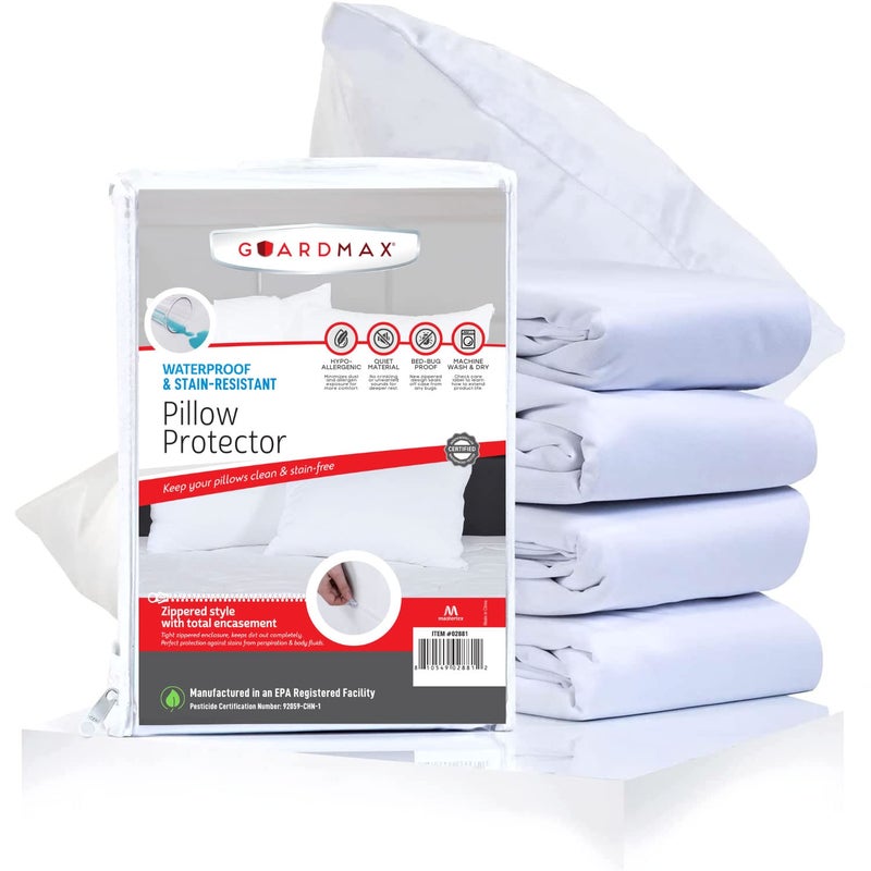 Guardmax Waterproof Pillow Protector Standard Size - Zippered Bed Bug Pillow Protector 6 Pack - Hypoallergenic Pillow Case Cover Protects from BedBug  Dust Mite  and Liquid Spills - (20 X 26) - Image 1