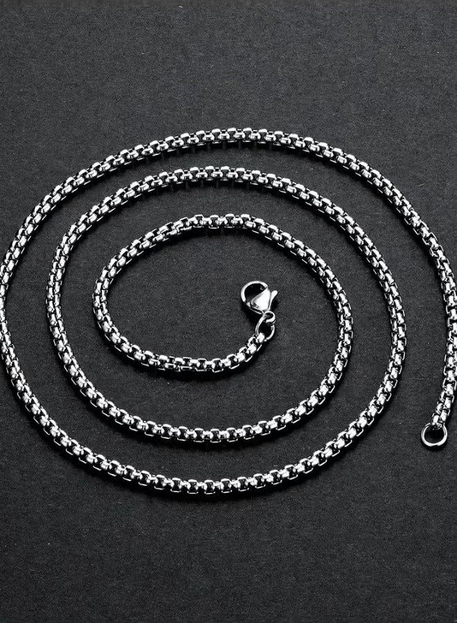 Square Pearl Chain Titanium Steel Chain Stainless Steel Chain, Men's Fashion Versatile Necklace (Silver, 2.5mm/65cm) - Image 2