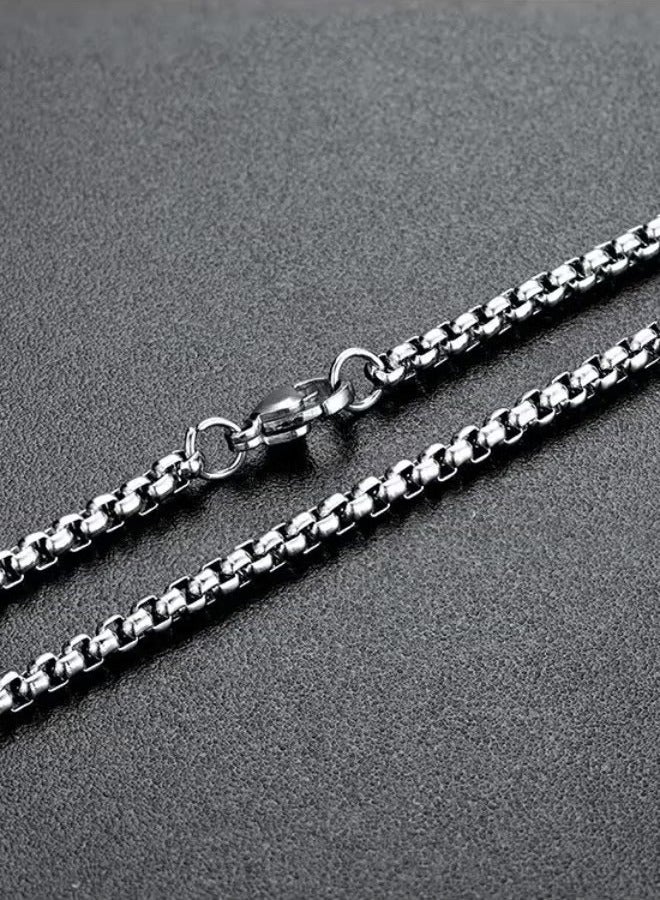 Square Pearl Chain Titanium Steel Chain Stainless Steel Chain, Men's Fashion Versatile Necklace (Silver, 2.5mm/65cm) - Image 3
