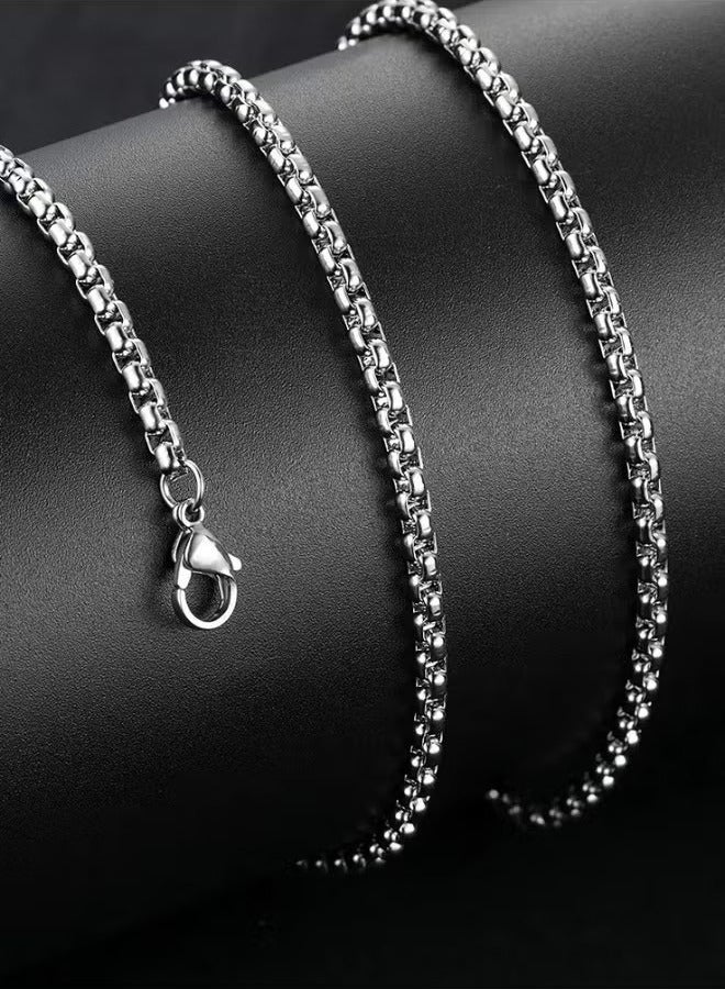 Square Pearl Chain Titanium Steel Chain Stainless Steel Chain, Men's Fashion Versatile Necklace (Silver, 2.5mm/65cm) - Image 4
