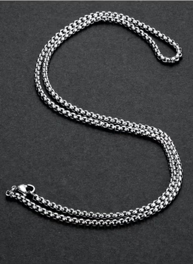 Square Pearl Chain Titanium Steel Chain Stainless Steel Chain, Men's Fashion Versatile Necklace (Silver, 2.5mm/65cm) - Image 5