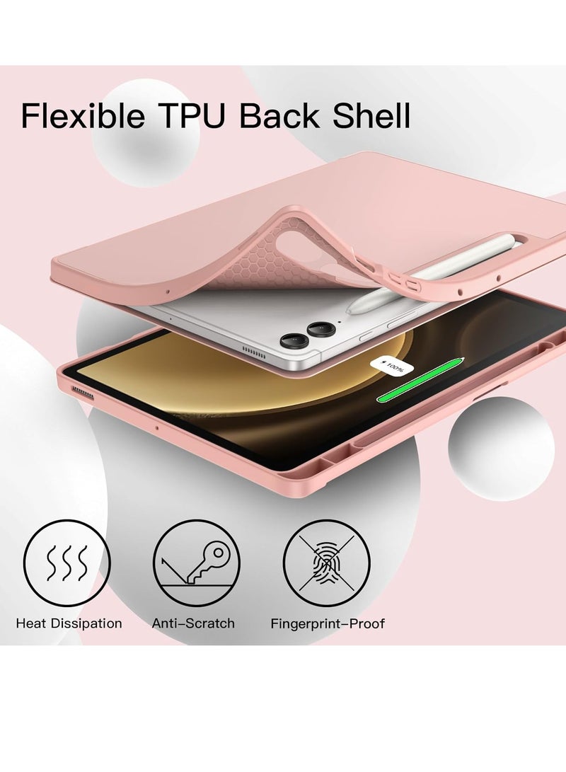 DUSALA Case for Samsung Galaxy Tab S9 FE+ / S9 FE Plus 12.4-Inch – Soft TPU Tri-Fold Stand Protective Cover with S Pen Holder, S Pen Charging Support, Auto Wake/Sleep (Rose Gold) - Image 4