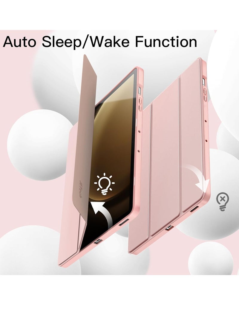 DUSALA Case for Samsung Galaxy Tab S9 FE+ / S9 FE Plus 12.4-Inch – Soft TPU Tri-Fold Stand Protective Cover with S Pen Holder, S Pen Charging Support, Auto Wake/Sleep (Rose Gold) - Image 5