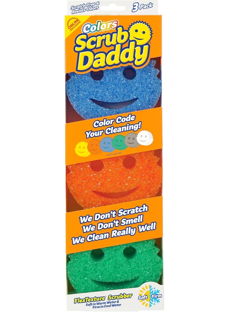 Scrub Daddy Scrub Daddy Color Sponges - Scratch-Free Multipurpose Dish Sponges for Kitchen, Bathroom & Household Cleaning - Made with BPA-Free Polymer Foam (3 Count) - Image 1