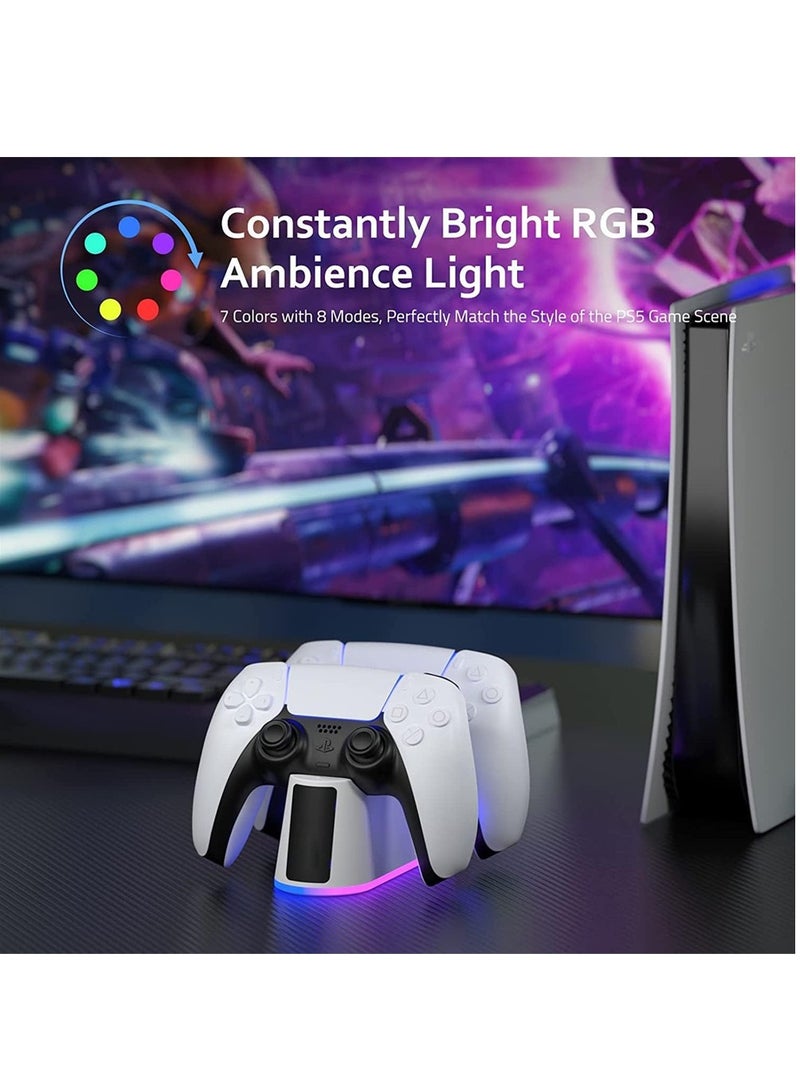 CHEROSIN محطة شحن لجهاز التحكم PS5 مع إضاءة RGB، قاعدة شحن سريعة لجهاز التحكم PlayStation 5، مؤشر LED، كابل USB C، تصميم قابل للنقر، حماية ذكية وآمنة لجهاز التحكم PS5 - Image 4
