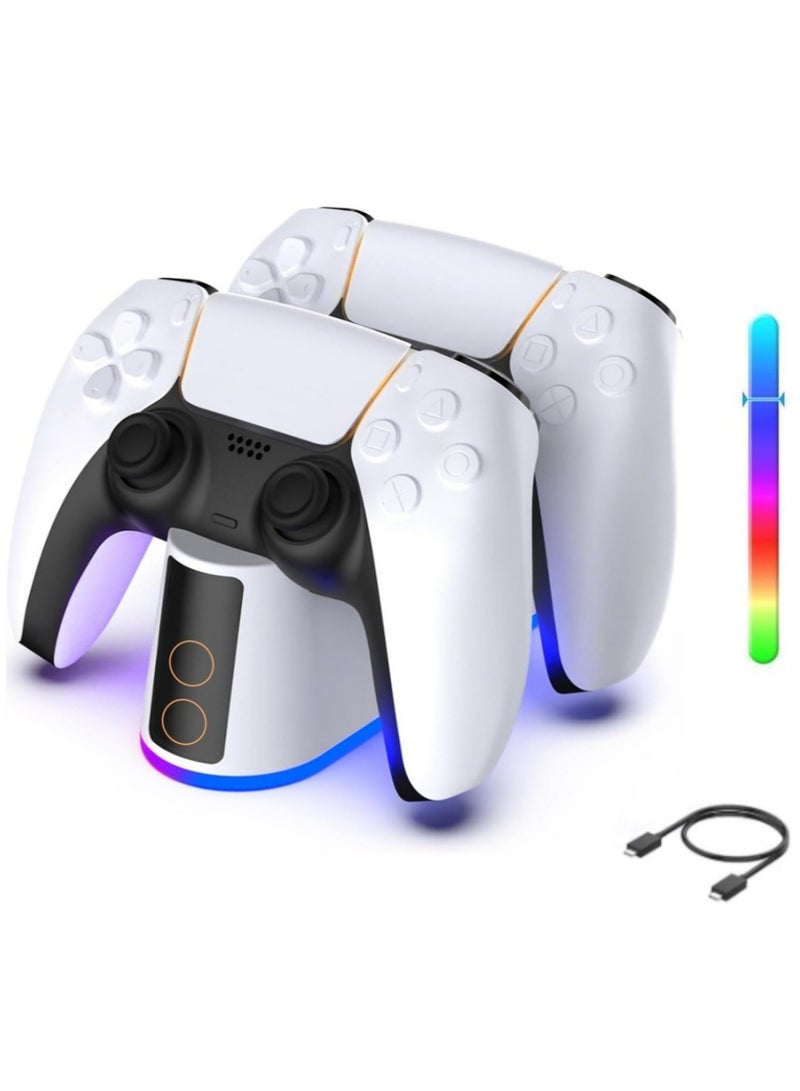 CHEROSIN محطة شحن لجهاز التحكم PS5 مع إضاءة RGB، قاعدة شحن سريعة لجهاز التحكم PlayStation 5، مؤشر LED، كابل USB C، تصميم قابل للنقر، حماية ذكية وآمنة لجهاز التحكم PS5 - Image 1