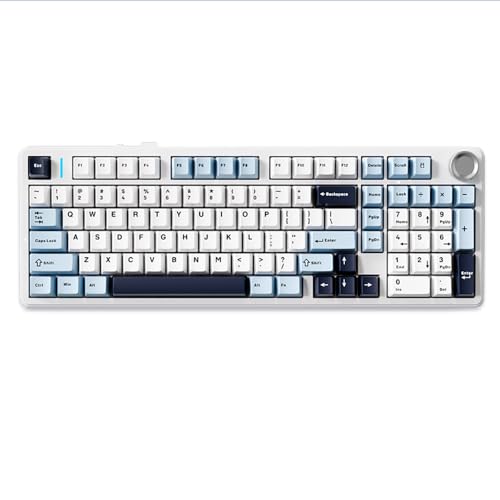 MOLGRIA Aula F99 Pro Cherry Profile Mechanical Keyboard, Triple Mode Connected RGB Backlit Gaming Keyboard with Numpad and Knob for Gaming and Office(White with Blue and Black) - Image 1