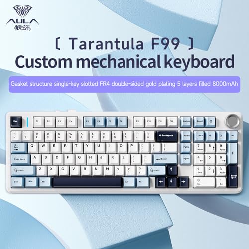MOLGRIA Aula F99 Pro Cherry Profile Mechanical Keyboard, Triple Mode Connected RGB Backlit Gaming Keyboard with Numpad and Knob for Gaming and Office(White with Blue and Black) - Image 5