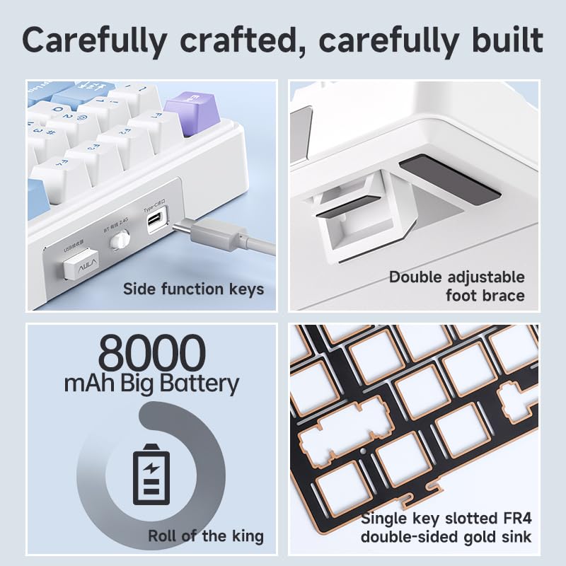 MOLGRIA Aula F99 Pro Cherry Profile Mechanical Keyboard, Triple Mode Connected RGB Backlit Gaming Keyboard with Numpad and Knob for Gaming and Office(White with Blue and Black) - Image 4