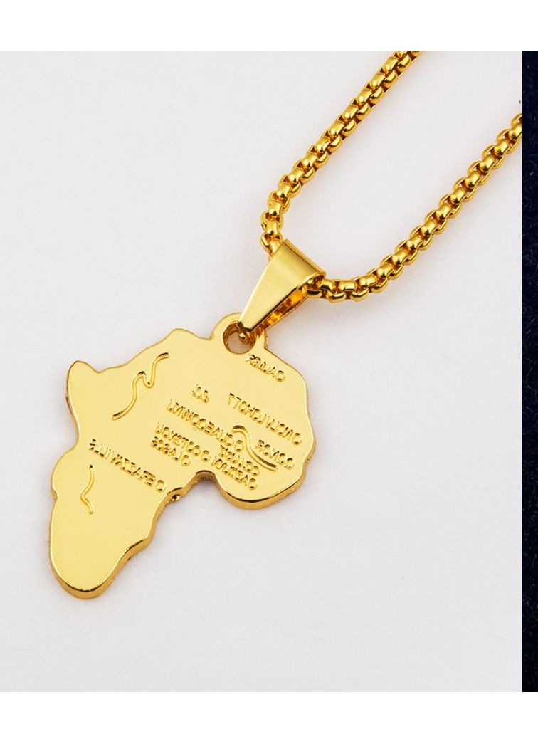 Africa Map Pendant and Letter Carved Design Map of Africa Shaped 18k Gold Plated Necklace, African gift for her, UNISEX African Pendant Gift - Image 3