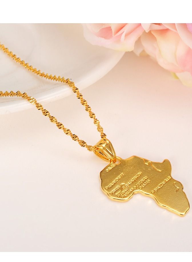 Africa Map Pendant and Letter Carved Design Map of Africa Shaped 18k Gold Plated Necklace, African gift for her, UNISEX African Pendant Gift - Image 2