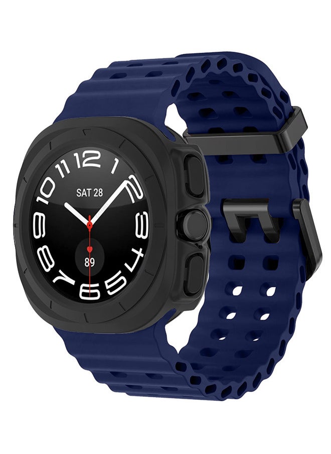 (for Samsung Galaxy Watch 7 Ultra 47mm) 2 Packs Silicone Band and Case, Soft Ocean Silicone Sport Strap Replacement Accessory