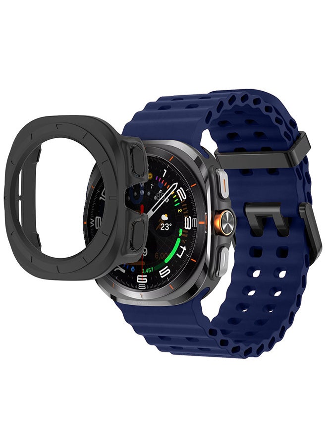 (for Samsung Galaxy Watch 7 Ultra 47mm) 2 Packs Silicone Band and Case, Soft Ocean Silicone Sport Strap Replacement Accessory