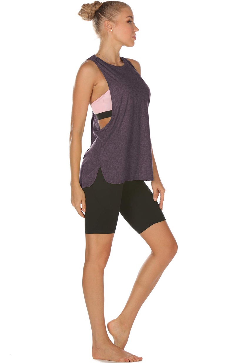 Icyzone Women's Workout Tank Tops (3-Pack) - Running, Gym, Yoga, Athletic Shirts - M (Sweet Pea/Lake Blue/Plum Purple) - Image 3