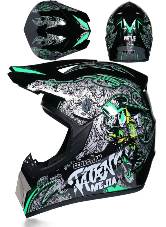 Kuqibao 4-Piece Full Face Racing Motorcycle Helmet Kit Protective Gear Motorcycle Helmets Street Bike Racing Moto Helmet Cartoon Car Helmet Electric Car Helmet Suitable For Young Boys And Girls ﻿Green - Image 2