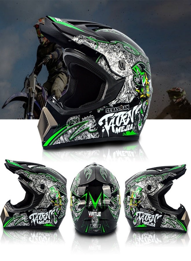 Kuqibao 4-Piece Full Face Racing Motorcycle Helmet Kit Protective Gear Motorcycle Helmets Street Bike Racing Moto Helmet Cartoon Car Helmet Electric Car Helmet Suitable For Young Boys And Girls ﻿Green - Image 5