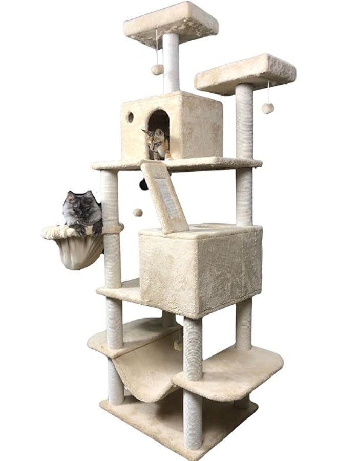 Pets House & Care Cat Scratching Post with Sisal Rope & Hanging Ball – Tall Kitty Activity Center with Carpeted Base, Durable & Easy to Assemble – 38×20 cm (Beige) - Image 5