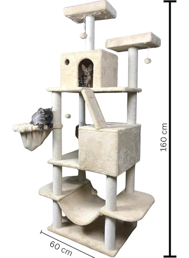 Pets House & Care Cat Scratching Post with Sisal Rope & Hanging Ball – Tall Kitty Activity Center with Carpeted Base, Durable & Easy to Assemble – 38×20 cm (Beige) - Image 4