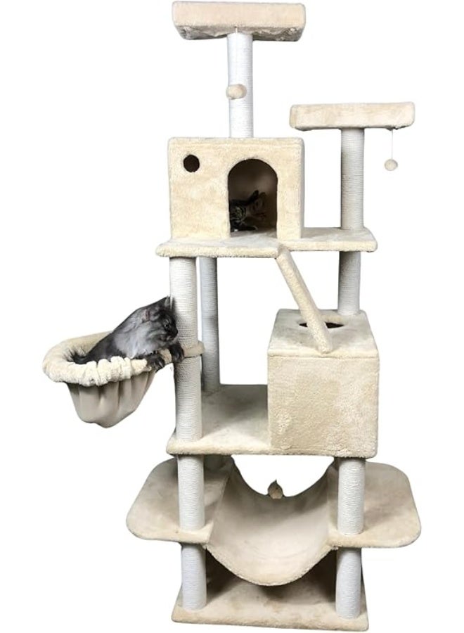 Pets House & Care Cat Scratching Post with Sisal Rope & Hanging Ball – Tall Kitty Activity Center with Carpeted Base, Durable & Easy to Assemble – 38×20 cm (Beige) - Image 3