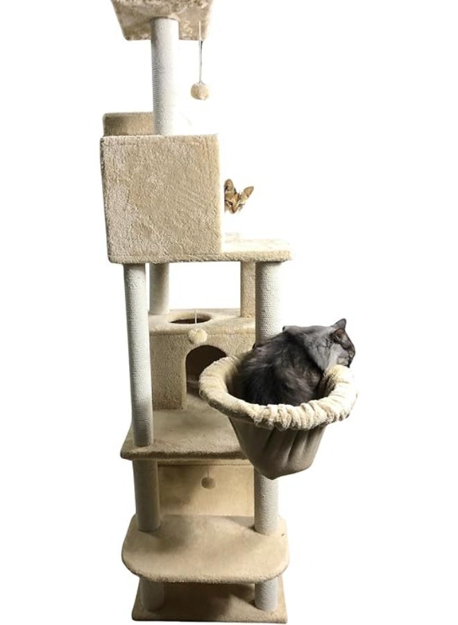 Pets House & Care Cat Scratching Post with Sisal Rope & Hanging Ball – Tall Kitty Activity Center with Carpeted Base, Durable & Easy to Assemble – 38×20 cm (Beige) - Image 2
