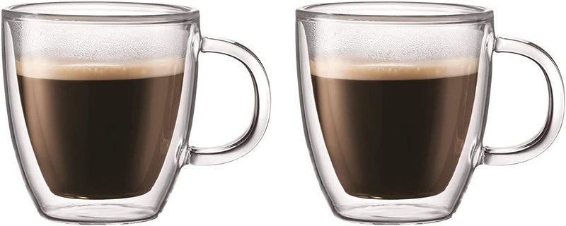 Bodum 5oz Bistro Double Wall Espresso Mug HighHeat Borosilicate Glass Set of 2 Clear