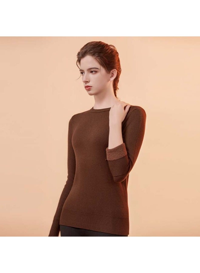 Moxtoc Thermal Fleece Lined Women's Autumn Thickened Slim Fit Winter Crew Neck Pullover Knitwear Thermal Base Layer Shirt
