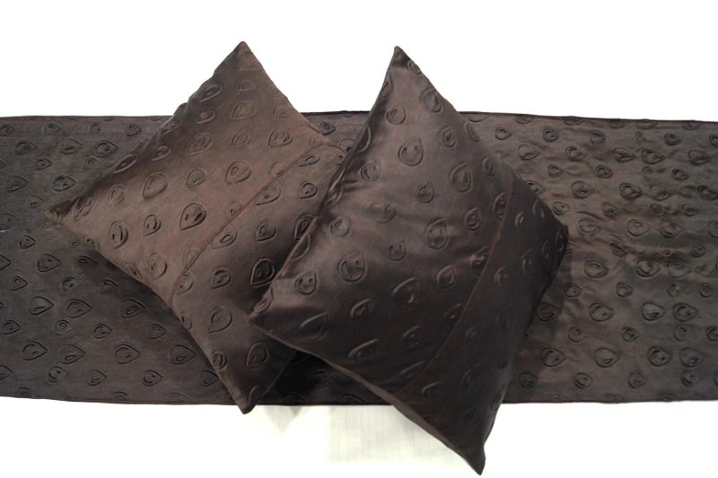 Vissage Double Bed Runner with 2 Cushion Covers, Droplets Design, Dark Brown - Image 2