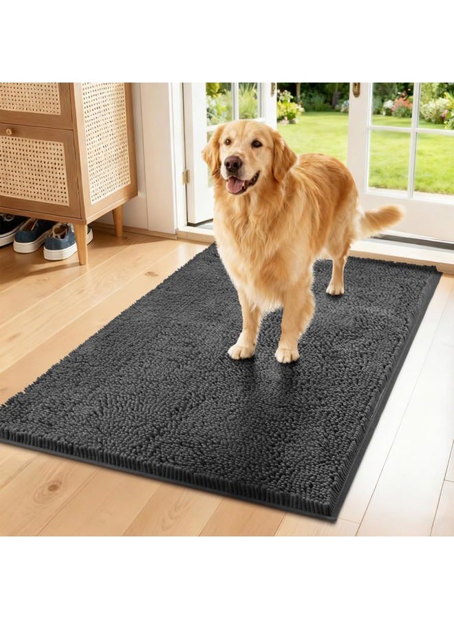 Naturei Chenille Absorbent Large Front Door Mat 72" x 36", Dog Door Mat for Muddy Paws, Pet Rugs Muddy Mat, Washable Non Slip Outdoor Indoor Doormats for Entryway, Grey - Image 1