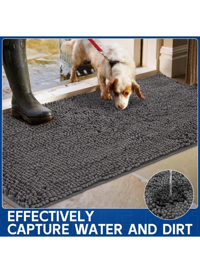 Naturei Chenille Absorbent Large Front Door Mat 72" x 36", Dog Door Mat for Muddy Paws, Pet Rugs Muddy Mat, Washable Non Slip Outdoor Indoor Doormats for Entryway, Grey - Image 2
