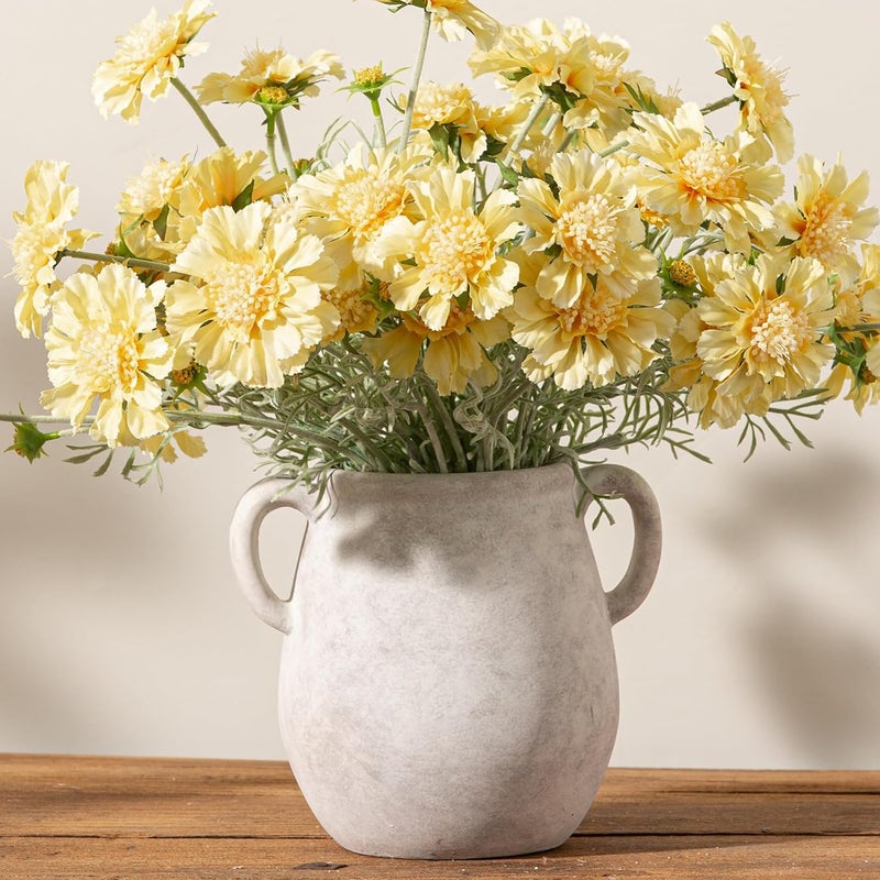 Vanselia Ceramic Flower Vase Home Decor - 7.1 Inch White Rustic Table Flowers Vases Living Room Bedroom Plant Decoration Modern Farmhouse Vintage for Kitchen Shelf Office Coffee Dining Desk House Women - Image 5