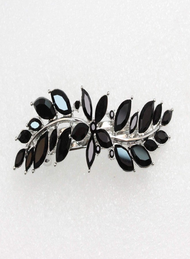 Faship Gorgeous Black Rhinestone Crystal Small Flower Hair Barrette Clip - Image 2