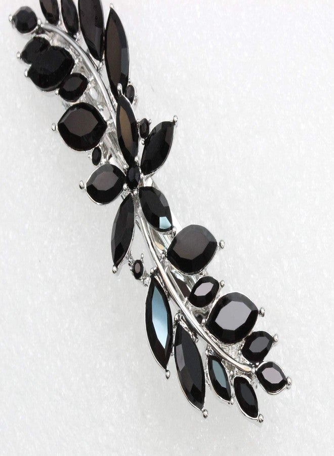 Faship Gorgeous Black Rhinestone Crystal Small Flower Hair Barrette Clip - Image 3