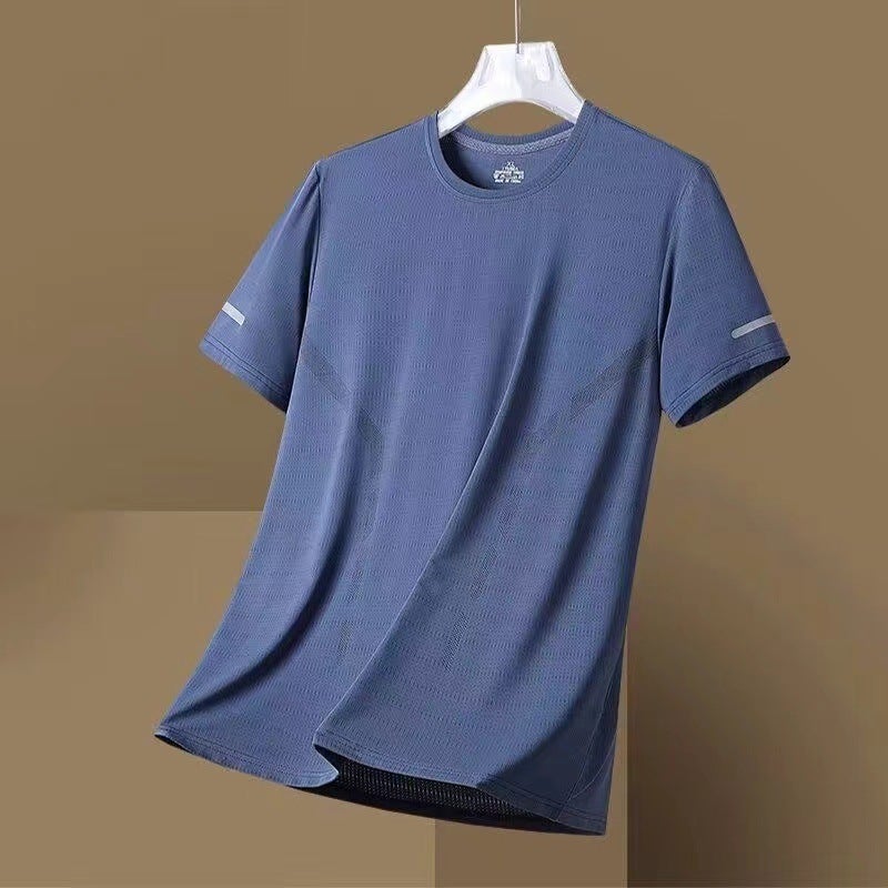 Summer Ice Silk Short-Sleeved T-Shirt Men'S Quick-Drying Mesh Loose Plus Size Men'S All-Match White Short-Sleeved T-Shirt Men'S T-Shirt - Image 1