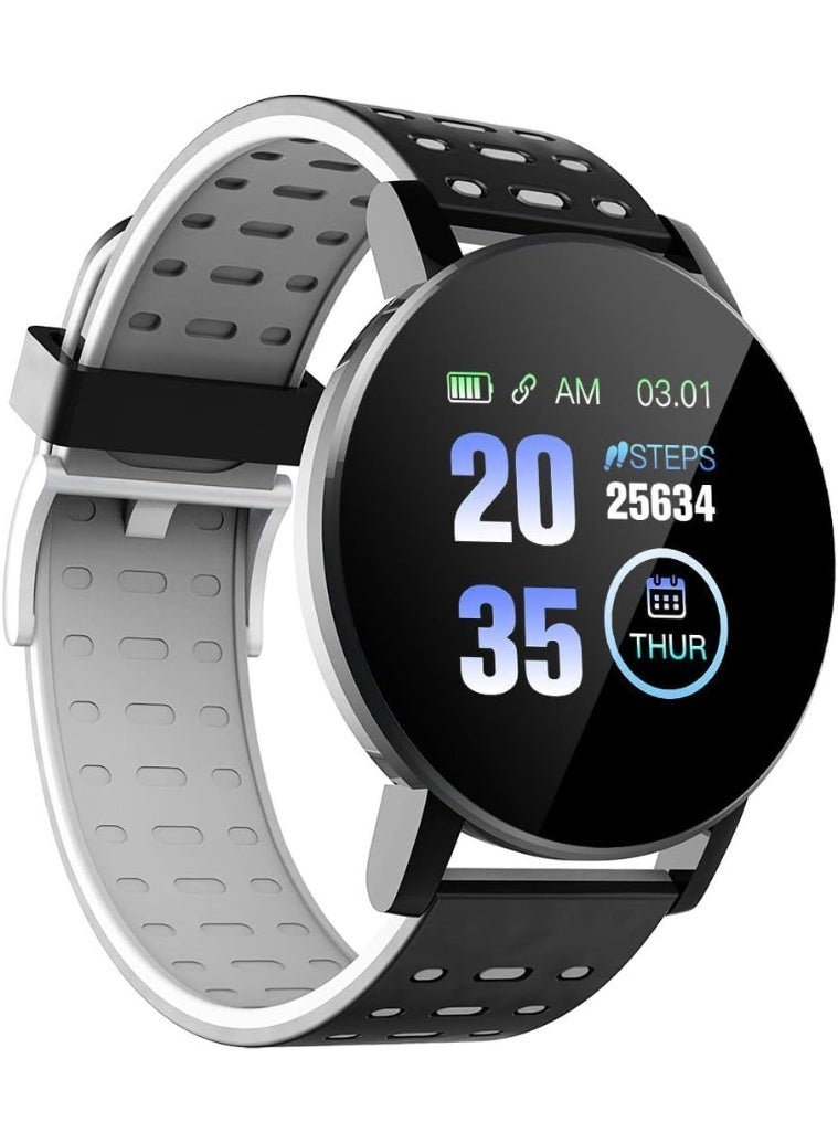 119Plus Fitness Smartwatch for Men and Women, 1.3'' Color Screen Bluetooth Activity Tracker with Heart Rate, Blood Pressure, Multi-Sport Modes, IP67 Waterproof Smart Band, Silver