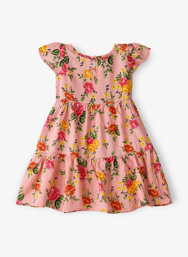 جيلين Girls' Pink Floral Tiered Dress