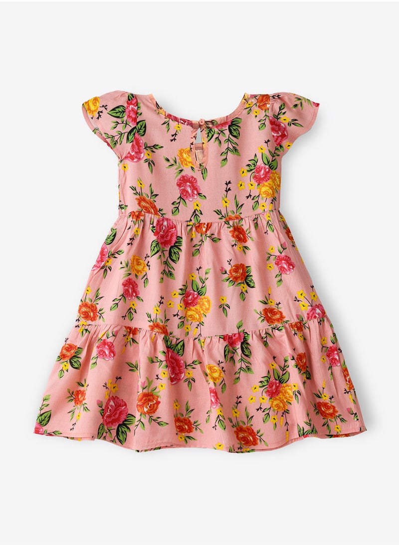 Jelliene Girls' Pink Floral Tiered Dress  - Image 2