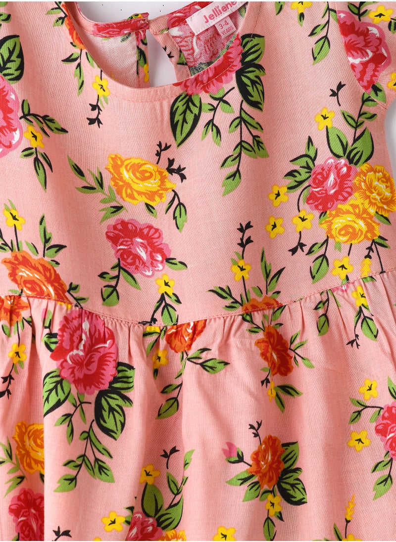 Jelliene Girls' Pink Floral Tiered Dress  - Image 3