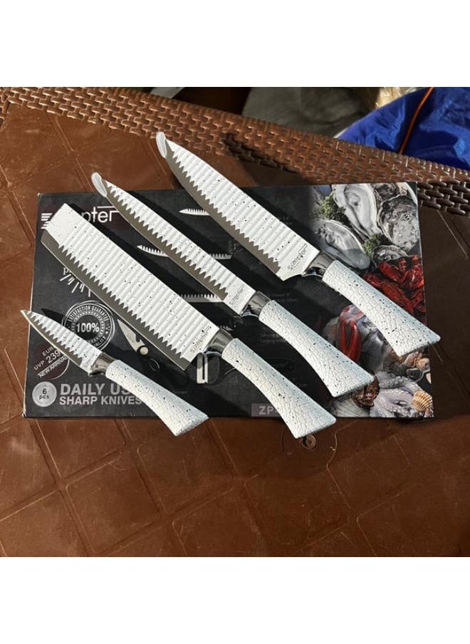 zepter - Zepter 6 Pieces Knife Set- Stainless Steel-With Strong Non-Stick Coating -Unique Design Easy-Grip Handle, Dishwasher-safe, White - Image 1