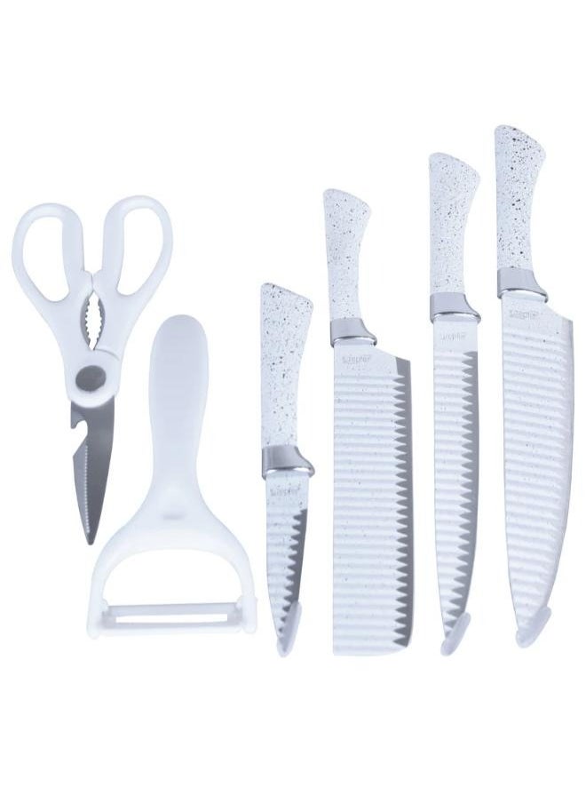 zepter - Zepter 6 Pieces Knife Set- Stainless Steel-With Strong Non-Stick Coating -Unique Design Easy-Grip Handle, Dishwasher-safe, White - Image 1