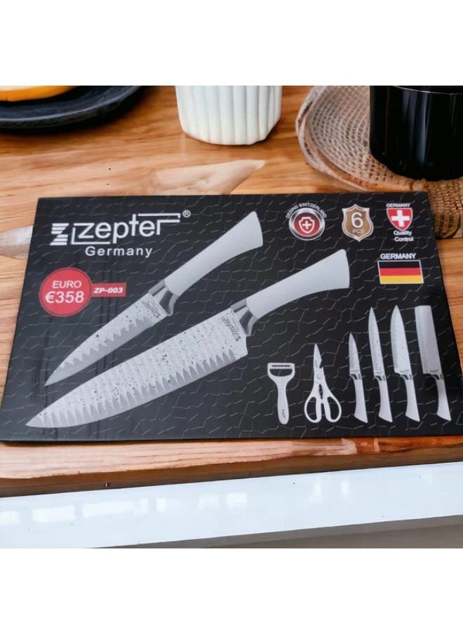 zepter - Zepter 6 Pieces Knife Set- Stainless Steel-With Strong Non-Stick Coating -Unique Design Easy-Grip Handle, Dishwasher-safe, White - Image 1