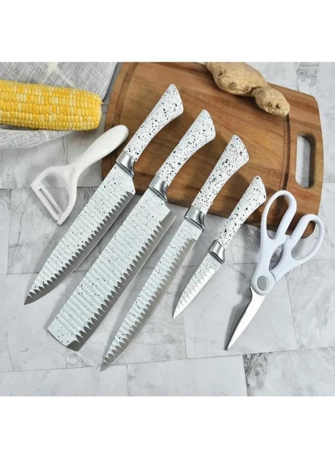 zepter - Zepter 6 Pieces Knife Set- Stainless Steel-With Strong Non-Stick Coating -Unique Design Easy-Grip Handle, Dishwasher-safe, White - Image 1