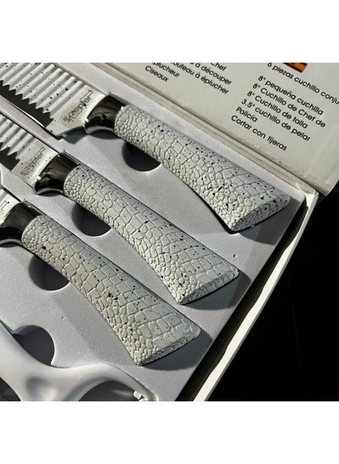 zepter - Zepter 6 Pieces Knife Set- Stainless Steel-With Strong Non-Stick Coating -Unique Design Easy-Grip Handle, Dishwasher-safe, White - Image 1