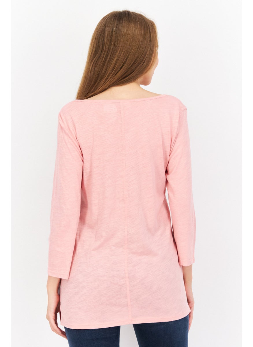 Eddie Bauer Women V-Neck Long Sleeve Solid Top, Pink  - Image 2