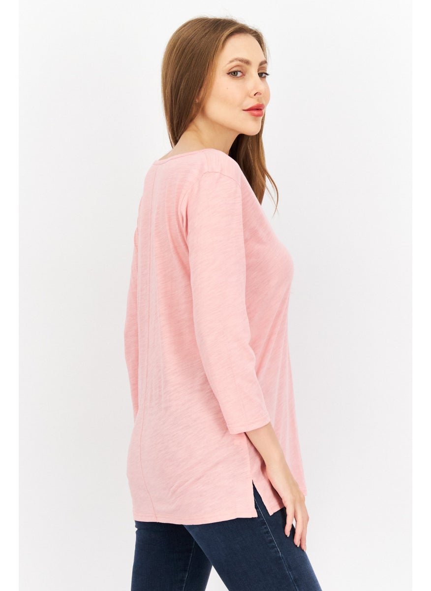 Eddie Bauer Women V-Neck Long Sleeve Solid Top, Pink  - Image 4