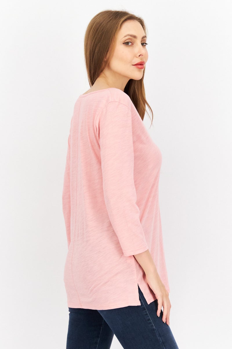Eddie Bauer Women V-Neck Long Sleeve Solid Top, Pink  - Image 4