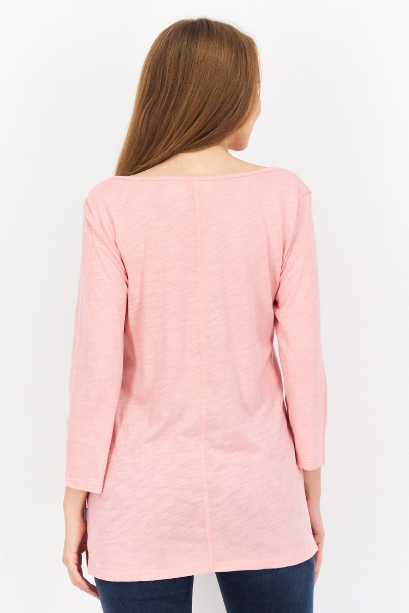 Eddie Bauer Women V-Neck Long Sleeve Solid Top, Pink  - Image 2